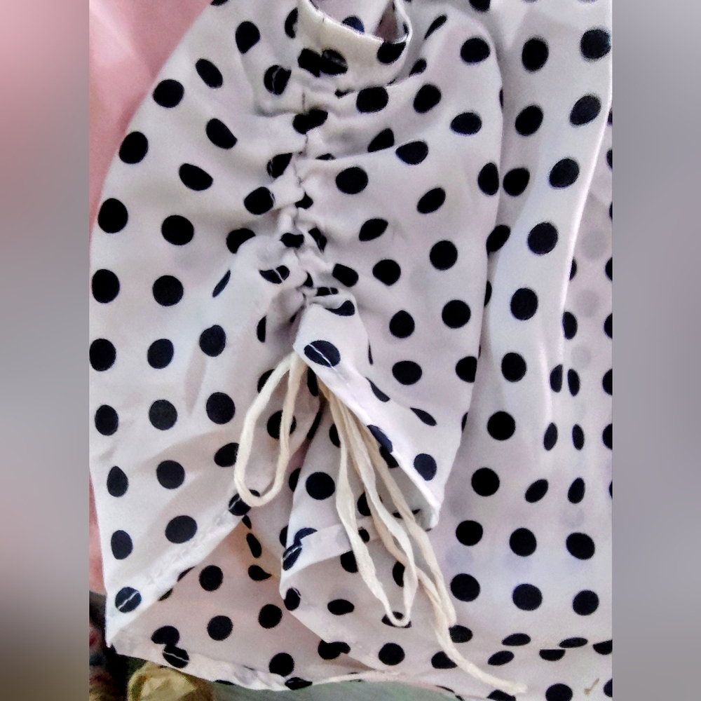 White with black polka dots ladies blouse by oxmo size M
